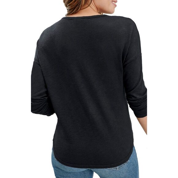 Splendid Nordstrom Crewneck Slub Jersey Tee Long Sleeves Black Size Small - Picture 2 of 9